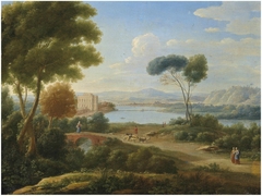 A Classical River Landscape with Figures on a Path and a Palace in the Distance by Hendrik Frans van Lint