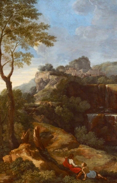 A Mountainous Italianate Landscape with Figures (possibly Tivoli) by Gaspard Dughet