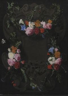 A Stone Cartouche with a Garland of Flowers by Daniel Seghers