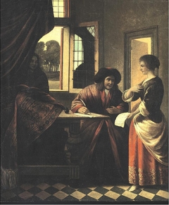 A Woman Standing before a Man Seated at a Table by Pieter de Hooch