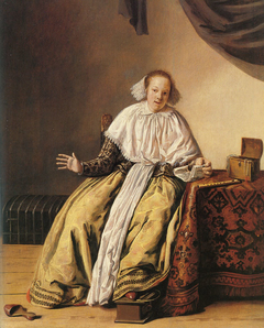 A young woman seated by a table by Jan Miense Molenaer