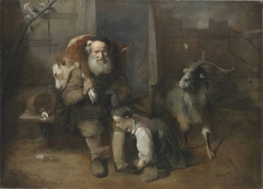 Alter Bauer mit geschultertem Kalb, junger Frau und Ziegenbock by Christopher Paudiß