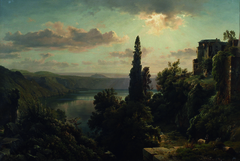 Ansicht des Nemisees im Albanergebirge bei Rom by Louis Gurlitt