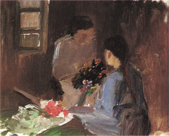 Arranging flowers by Anna Ancher