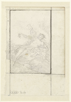 Bloemenstrooiende godin met een putto op wolken (Aurora en Zephyr?) by Unknown Artist