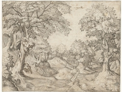 Boslandschap met een beek by Pieter van der Borcht I