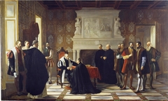 Carlos V recibe en Yuste la visita de San Francisco de Borja by Joaquín María Herrer y Rodríguez