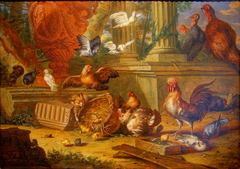 Classical Ruin with a Cat and Poultry by Christoffel Puytlinck