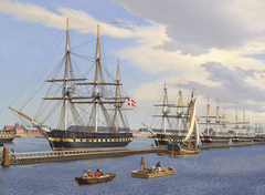 Danish frigates fitting out in the spring of 1849. by Christoffer Wilhelm Eckersberg