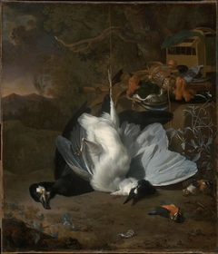 Dead Birds and Hunting Equipment in a Landscape by Jan Weenix