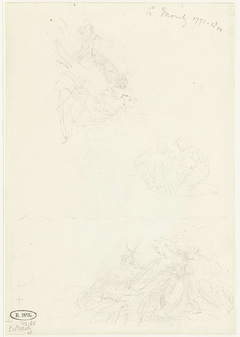 Drie schetsen van een knielende vrouwenfiguur by Louis Moritz