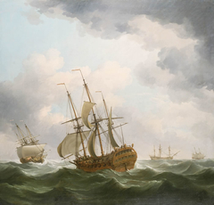 East Indiamen in a Gale by Charles Brooking