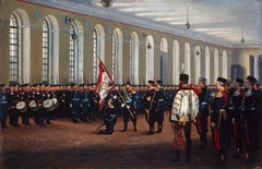 Empreror Nicholas II Presenting the Colour to the 145th Novocherkassk Infantry Regiment by Narkiz Bunin