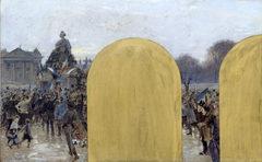 Esquisse pour le cabinet du préfet à l'Hôtel de Ville de Paris : Rassemblement devant la statue de Strasbourg by Adolphe-Gustave Binet