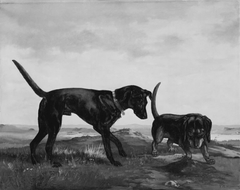 Et par hunde som opgraver et muldvarpeskud by Theodor Julius Kiellerup