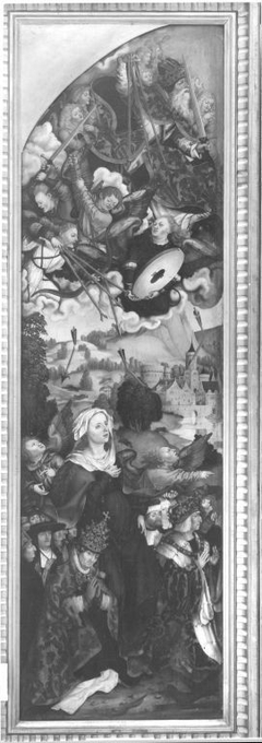 Flügel eines Pestaltares: Gottvater mit den Zornespfeilen und Maria als Schutzmantelmadonna by Martin Schaffner