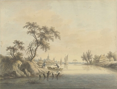 Gezicht op het dorp Elst aan de Maas by Nicolaas Wicart