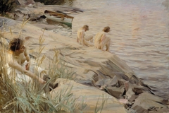 Girls Bathing in the Open Air (Out of Doors) ; Bathing Girls, Outside ; Outdoors by Anders Zorn