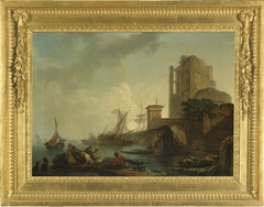 Harbour Scene with Resting Fishermen (A Calm) by Philip James de Loutherbourg