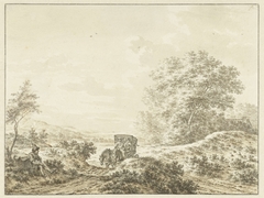 Heuvelachtig landschap met reiswagen by Jacob Cats 1741-1799