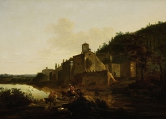 Italian landscape with a Monastery by Adam Pynacker