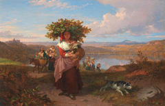 Italian peasants in a landscape near lake Nemi by Penry Williams