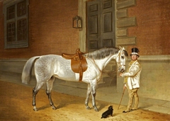 Lady Rosamund's Dappled Grey Mare with Head Groom at Tredegar House, Monmouthshire by James Flewitt Mullock