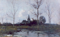 Landschap met dorpskerk by Paul Bodifée