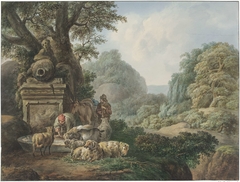 Landschap met herders bij een waterplaats by Jan Willem Pieneman