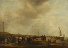 Large Group of Figures on the Beach by Anonymous