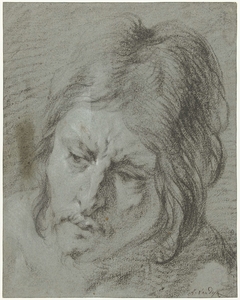 Manskop, met lang haar, van voren by Anthony van Dyck