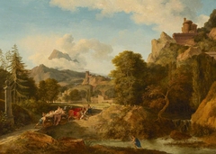 Mountainous Landscape with Oxen panicking whilst drawing a Cart by Pierre-Henri de Valenciennes