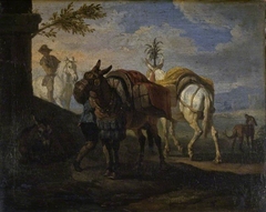 Mules halting by the wayside by Pieter van Bloemen