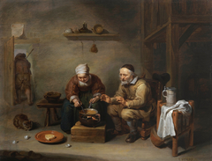 Old couple in a rustic interior by Willem van Herp