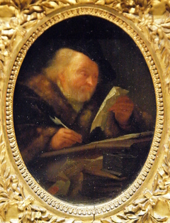 Old man writing by Godfried Schalcken