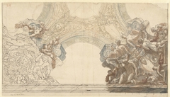 Ontwerp voor een plafond met Michelangeleske figuren en ornament by Mattheus Terwesten