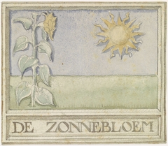 Ontwerp voor vignet met zonnebloem en zon by Antoon Derkinderen