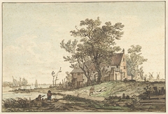 Oude boerderij aan een rivier by Jacob van Strij