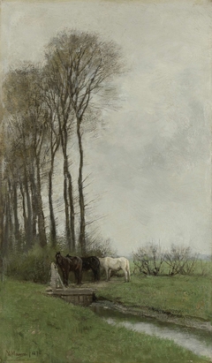 Paarden bij het hek by Anton Mauve