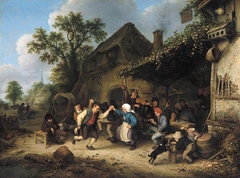 Peasants Carousing and Dancing Outside of an Inn by Adriaen van Ostade