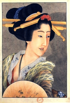 Portrait of a woman holding a fan by Katsushika Hokusai