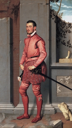 Portrait of Gian Gerolamo Grumelli (The Gentleman in Pink). by Giovanni Battista Moroni