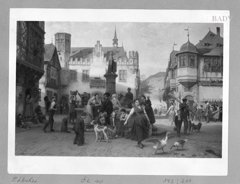Scenes in the market-place of a town at the Rhine by Christian Eduard Boettcher