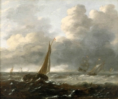 Shipping in a stormy sea by Gerrit Battem