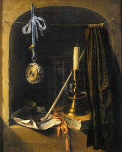 Still life with candle and watch by Gerrit Dou