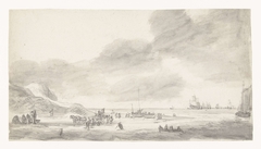 Strandgezicht met schelpenvissers en wandelaars by Unknown Artist