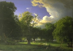 Summer Afternoon with a Passing Shower. The Deer Park in Jægersborg North of Copenhagen by P C Skovgaard