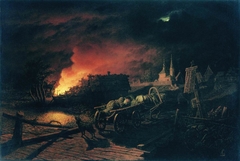 The Fire in the Village at Night by Leonid Solomatkin