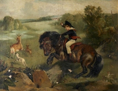 'The First Leap': Lord Alexander Russell (1821-1907), on his pony 'Emerald' (after Landseer ) by John Sargeant Noble