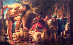 Ulysses and his men slip away concealed under rams by Jacob Jordaens